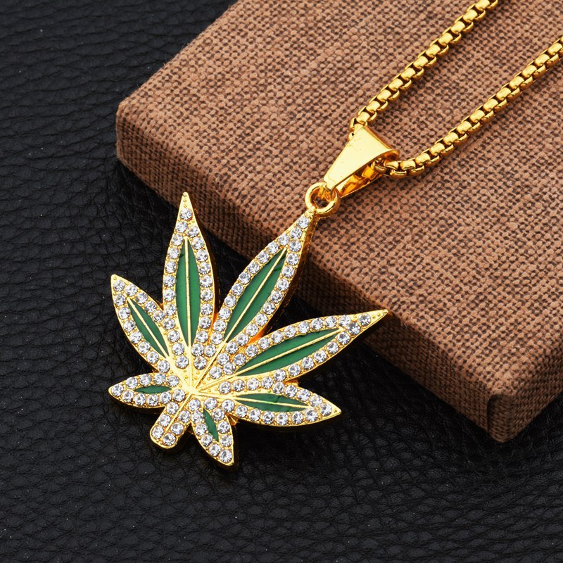 Rhinestone Weed Pendant Neckla - Dry Herb Vaping Accessories ulasan dan harga