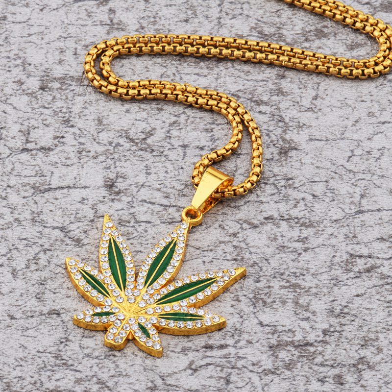 Rhinestone Weed Pendant Neckla - Dry Herb Vaping Accessories ulasan dan harga