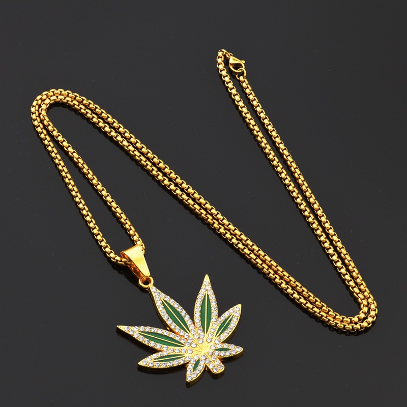 Rhinestone Weed Pendant Neckla - Dry Herb Vaping Accessories ulasan dan harga